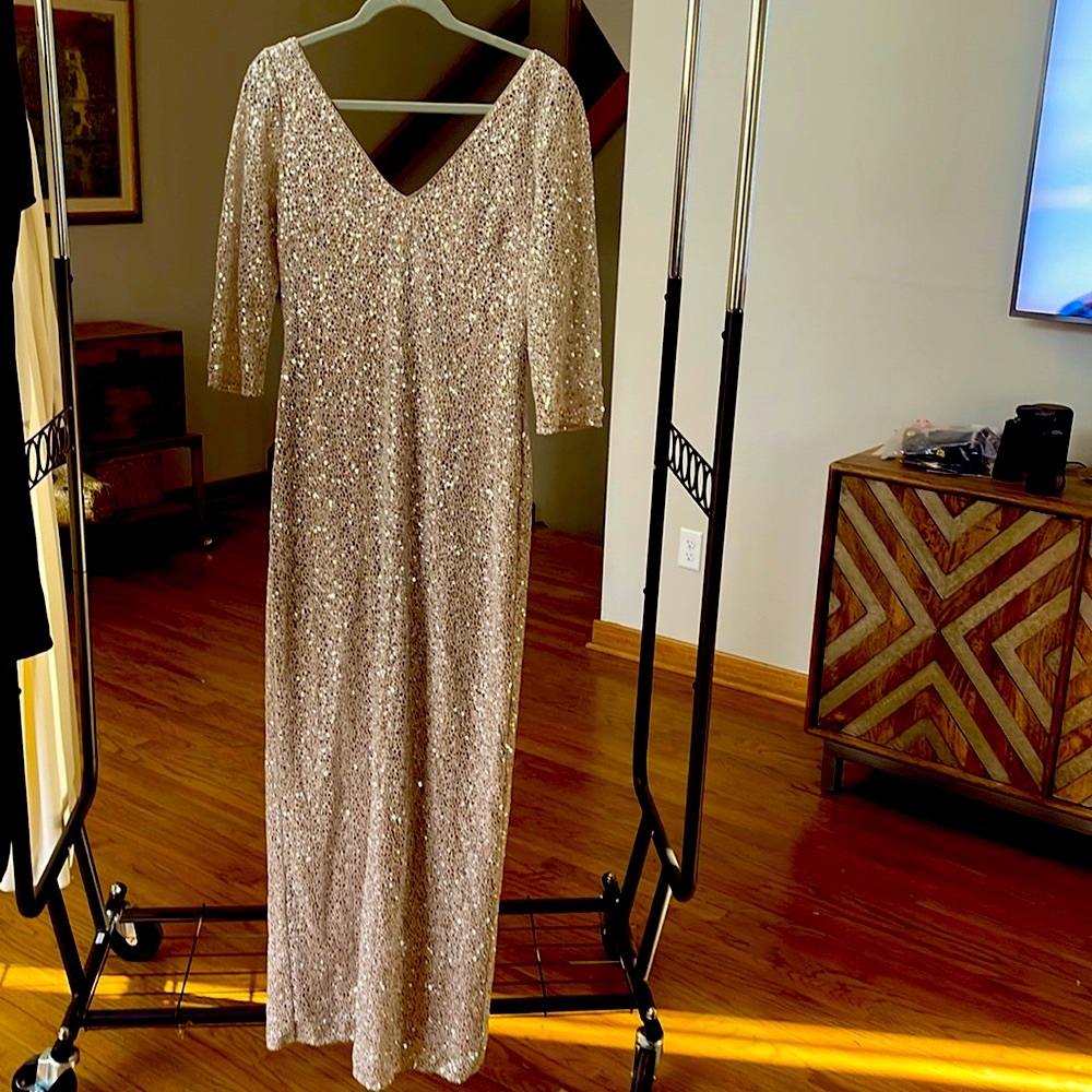FAMOUS DESIGNER GOWN 12 | KAY UNGER Sand Color |  LUXURY  FORMAL 12 - damage